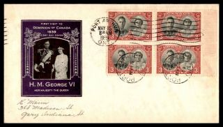 Canada Port Arthur On Block Purple Cachet 1939 Fdc First Day Cover