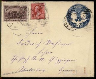 Usa 1c 2c Columbian Germany Transatlantic Cover Postal Stationery Entire 81390
