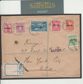 Ms807 Samoa Overprint Kevii Nz Stamps Cover 1915 Ww1 Censor Registered Mail Usa