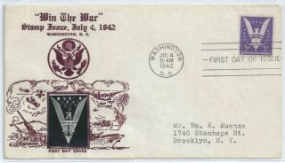 Us Fdc 905 Win The War 1942 Dc Crosby Thermograph First Day Cover