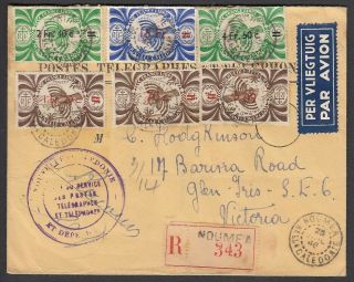 Caledonia 1946 (6) Overprints On Cover Registered Airmail Noumea - Australia