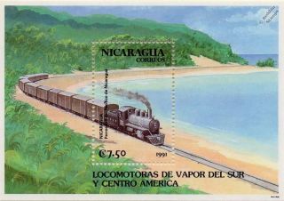 Ferrocarril Del Pacifico De Nicaragua Train Locomotive Stamp Sheet (1991)