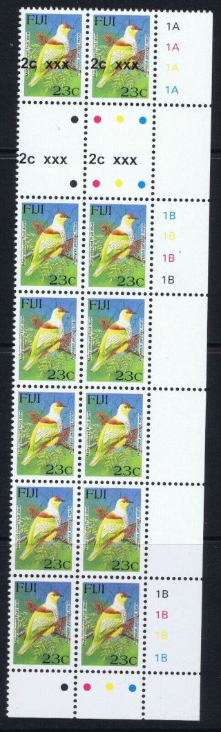 Fiji Bird Stamps Variety 2c On 23c Overprint Omitted In Large Block U/m Ak04