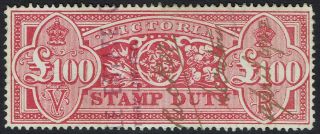 Victoria 1884 Stamp Duty 100 Pounds Wmk Upright Perf 12.  5 Fiscal