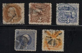 Group Of 5 Us 1869 Pictorial Stamps,  Scott 112 To 116.  Cats $500, .  F - Vf