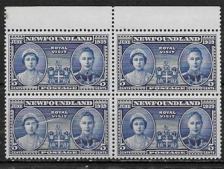 Newfoundland,  Canada,  1939,  Royal Visit,  Block Of 4,  5c Stamp,  Mnh