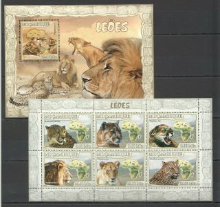 V973 Mozambique Fauna Wild Cats Lions Bl,  Kb Mnh Stamps