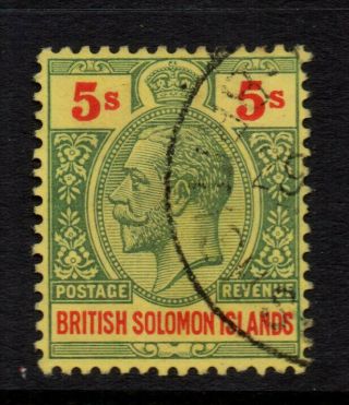 British Solomon Islands 1914/23 5/ - Green&red On Yellow Kgv - Mult Crown - Sg 36 - Fu