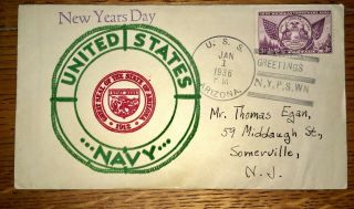 Cover Envelope Postmarked Uss Arizona Sent 1/1/1936 Us Navy Years Day
