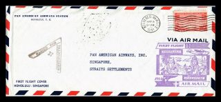 Dr Jim Stamps Us Airmail First Flight Honolulu Singapore Legal Size Cover
