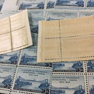 {BJ Stamps} 961 US - Canada Friendship.  25 3 cent Plate blocks.  Issued in 1948 2