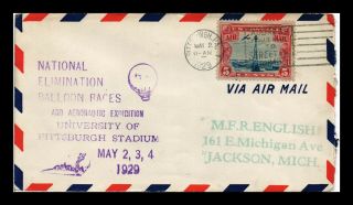 Dr Jim Stamps Us Pittsburgh Elimination Balloon Races Air Mail Event Cover