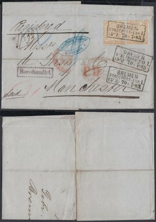 Germany North German Conf.  1870 - Cover Bremen To Manchester England 36372/4