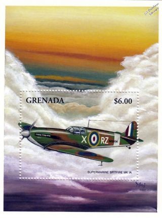 Wwii Raf Supermarine Spitfire Mk.  1a Fighter Aircraft Stamp Sheet (1998 Grenada)