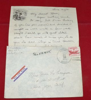 Valsetz Oregon 1948 Airmail Cover With Letter To San Jose California