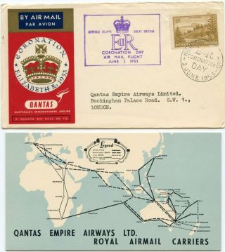Norfolk Island 1953 Qantas Cacheted " Coronation Day " Air Cover W/2s Solo