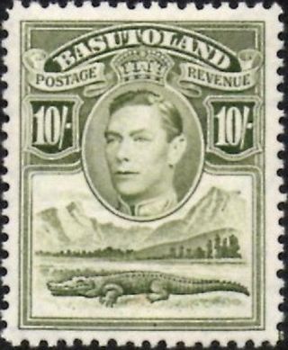 Basutoland 1938 Kgvi 10/ - Olive - Green Sg.  28 (very Lightly Hinged)