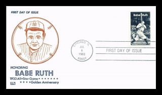 Dr Jim Stamps Us All Star Baseball Game Babe Ruth Fdc Cover Chicago