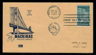 U S 1109 3 Mackinac Bridge Stamp - Kolor Kover Fdc Cachet - Stamped Ink Address