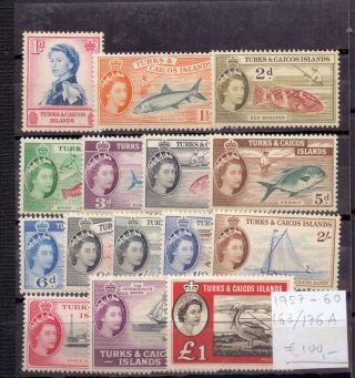 Turks & Caicos Islands 1957 - 1960.  Stamp.  Yt 163/176a.  €100.  00