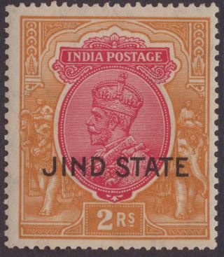 India Conv Jind Geov 1930 Sg100 2r Carmine & Orange Um Cv£80