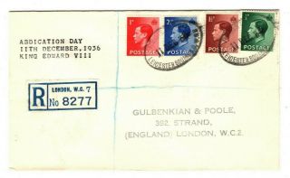 GB KEVIII Cover SET{4} FIRST DAY ABDICATION 11th December 1936 Registered MA178 3