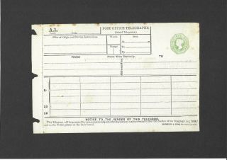 Gb Postal Stationery 1885 Qv 1s Green Inland Telegraph Form Size B H&b Tp10
