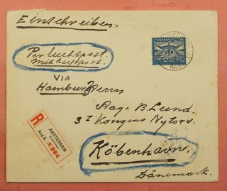 1925 Netherlands Amsterdam Registered Airmail To Denmark Via Hamburg