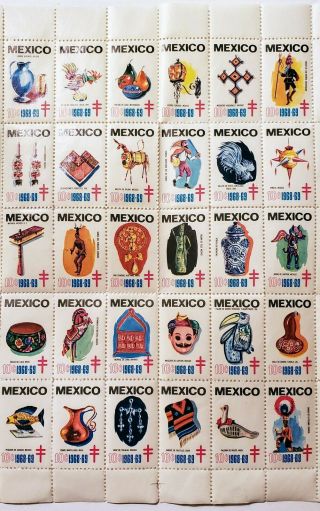 Full Sheet of 50,  Mexican Postage Stamps 1968 - 69,  Postal - Latin America 2