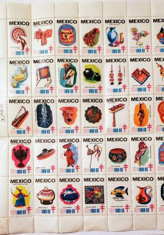 Full Sheet of 50,  Mexican Postage Stamps 1968 - 69,  Postal - Latin America 3