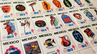 Full Sheet of 50,  Mexican Postage Stamps 1968 - 69,  Postal - Latin America 4