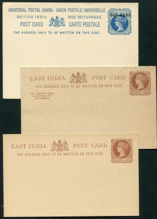 India Qv 1890 - 92 Postal Stationery Cards Pc.  7,  8 & 9 (cat.  $58)