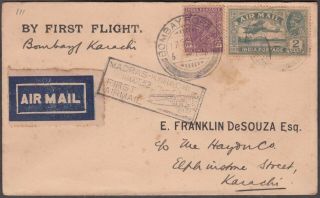 India 1932 Scarce First Flight Printed Cover To Bombay To Karachi Pakistan