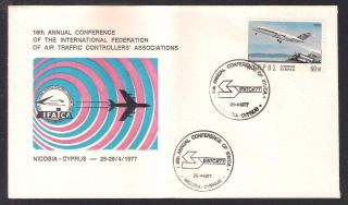 Air Traffic Controllers Aviation 1977 Cancel Cyprus Airways Airplane Stamp Cover
