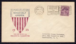 1933 1st Fdroosevelt Inauguration - Washington Stamp Club Inaugural Cover Pc188