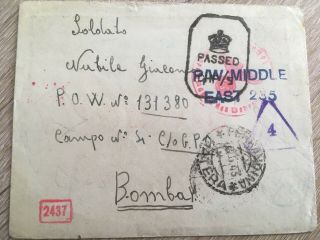 Postal History Gb Ww2 Cover Italian Prisoner Of War In Pow Camp In India