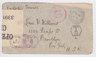 Ww1 Special Censorship Postage Due Fpo Cover To Brooklyn Ny Usa 1919