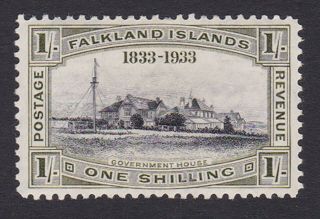Falkland Islands.  1933.  Sg 134,  1/ - Black & Olive Green.  Mounted.