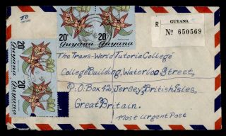 Dr Who 1976 Guyana Nigg Registered Airmail To Jersey Gb Flower Pair E41107
