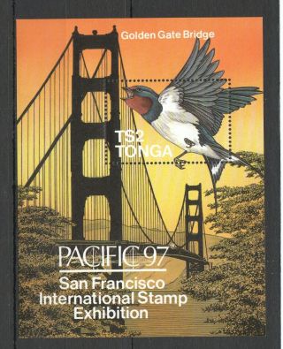 S1157 1997 Tonga Fauna Birds Golden Gate Bridge Michel 7,  5 Euro Bl1477 Mnh