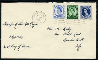 Gb 1953 4d,  1/3,  1/6 Nov 2nd First Day Cover Cat £170