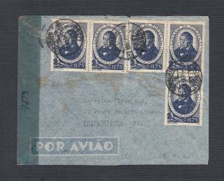 Portugal 1940s Wwii Censored Airmail Cover Lisbon To Philadelphia Pennsylvania