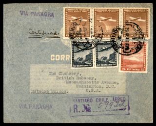 Chile Santiago July 26 1941 Registered Panagra Strip Of 3 & Pair To Washington