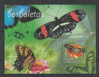 H295.  S.  Tome E Principe - Mnh - 2010 - Fauna - Insects - Butterflies - Bl
