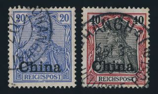 German P.  O In China - 1901 Minr.  18 & 21 20pf & 40pf Vfu Shanghai Cds