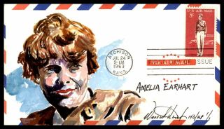 Mayfairstamps Us Fdc 1963 Atchison Amelia Earhart Handed Painted Wild Horse Cach