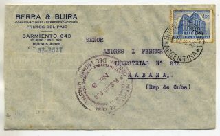 Argentina 1945 Censored 35c Advertising Envelope From Buenos Aires To Havana