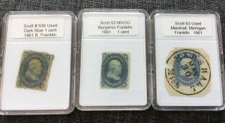 Scott 63 Benjamin Franklin One Cent Stamps,  Set Of Three
