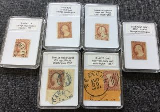 Scott 11 & 26 George Washington Three Cent Stamps 1851 - 1857,  Set Of 6
