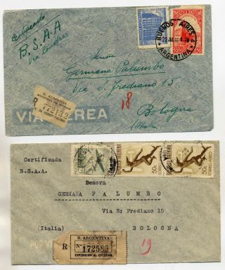 Argentina 1946 - 47 Bsaa Registered Airmail Covers Buenos Aires To Italy